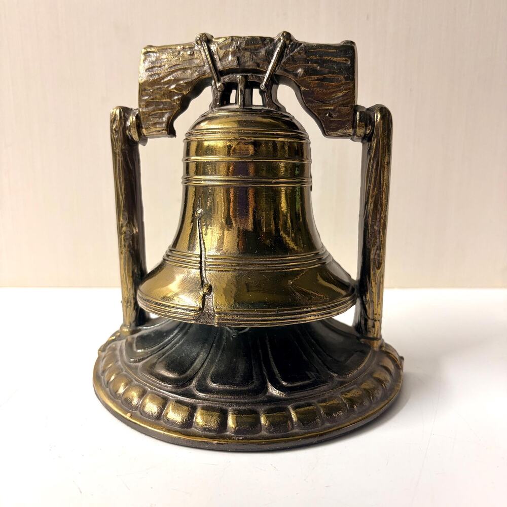Vintage Metal Brass Toned Libery Bell Bookend